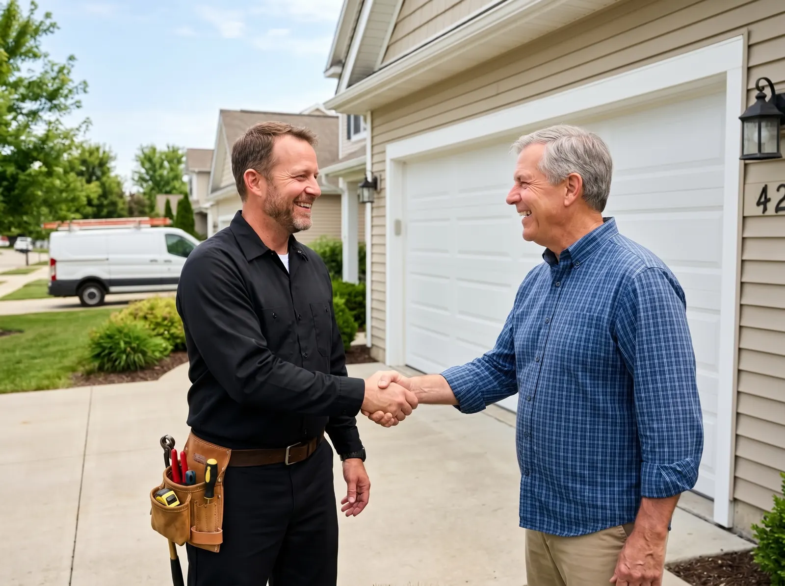 A2Z technician shaking hands with a homeowner
