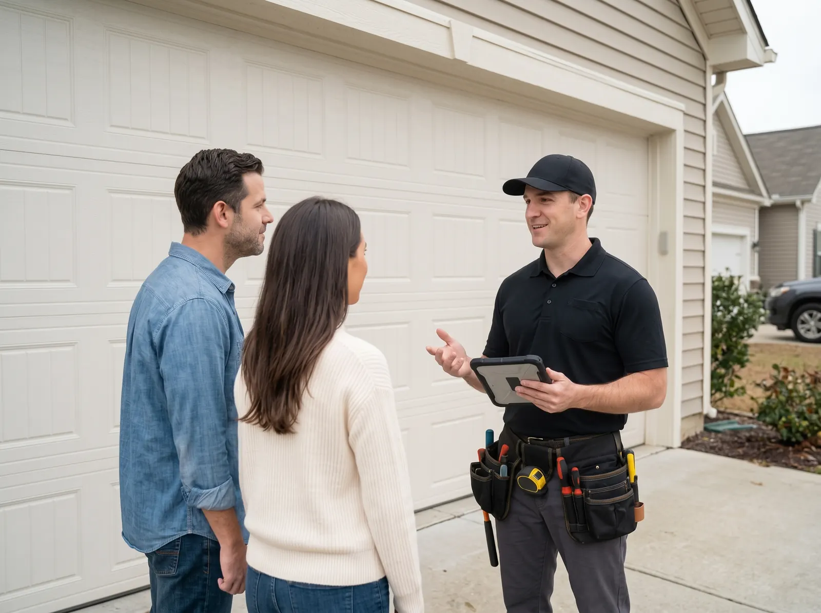 Technician walking homeowners through their options
